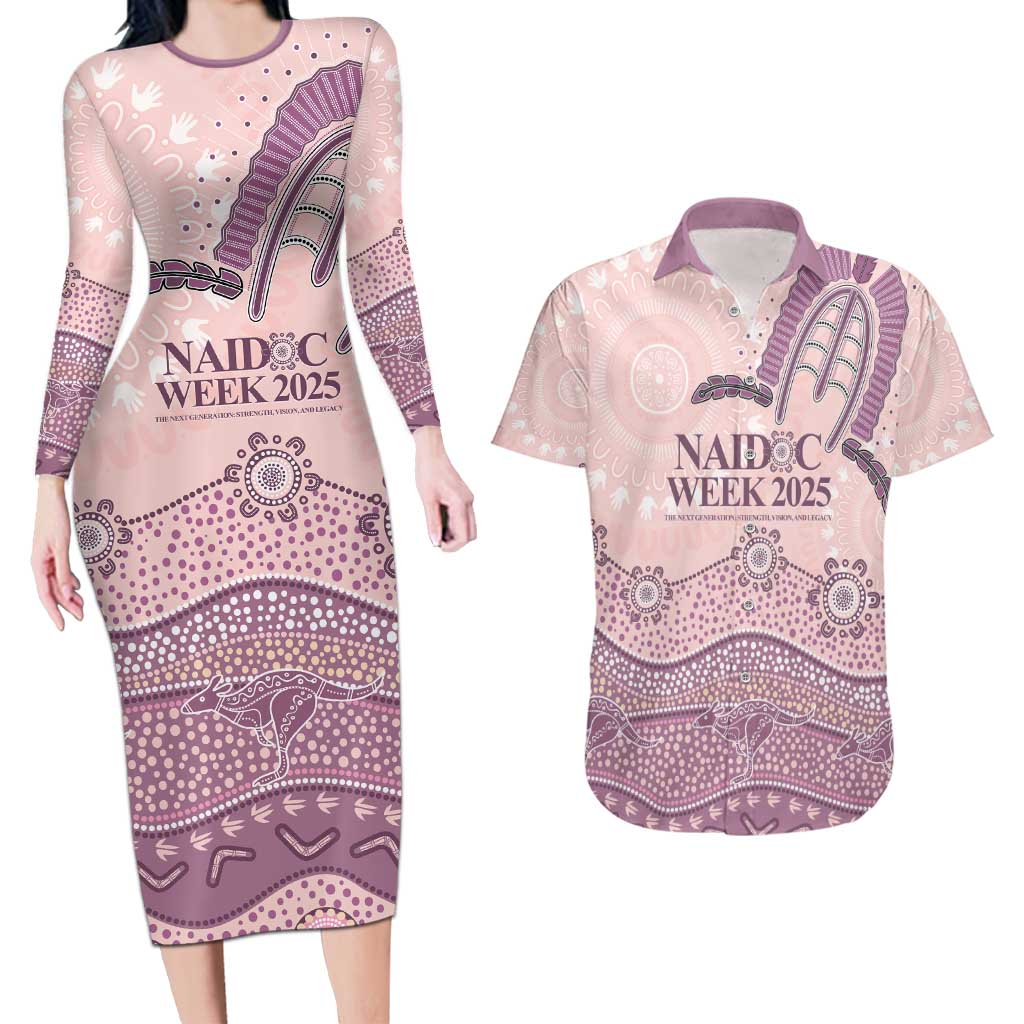 Personalised Australia NAIDOC Week Dhari Aboriginal Art Couples Matching Long Sleeve Bodycon Dress and Hawaiian Shirt