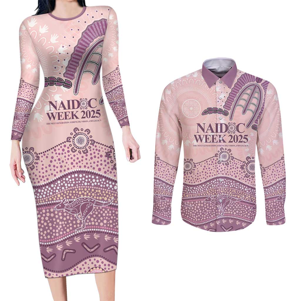 Personalised Australia NAIDOC Week Dhari Aboriginal Art Couples Matching Long Sleeve Bodycon Dress and Long Sleeve Button Shirt