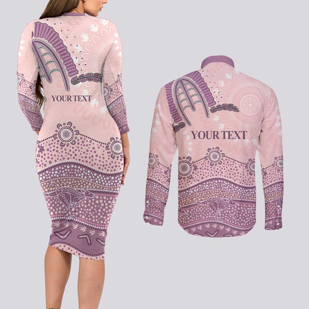 Personalised Australia NAIDOC Week Dhari Aboriginal Art Couples Matching Long Sleeve Bodycon Dress and Long Sleeve Button Shirt