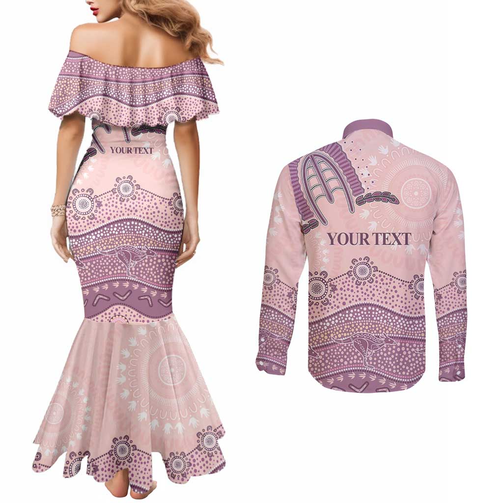 Personalised Australia NAIDOC Week Dhari Aboriginal Art Couples Matching Mermaid Dress and Long Sleeve Button Shirt