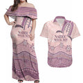 Personalised Australia NAIDOC Week Dhari Aboriginal Art Couples Matching Off Shoulder Maxi Dress and Hawaiian Shirt