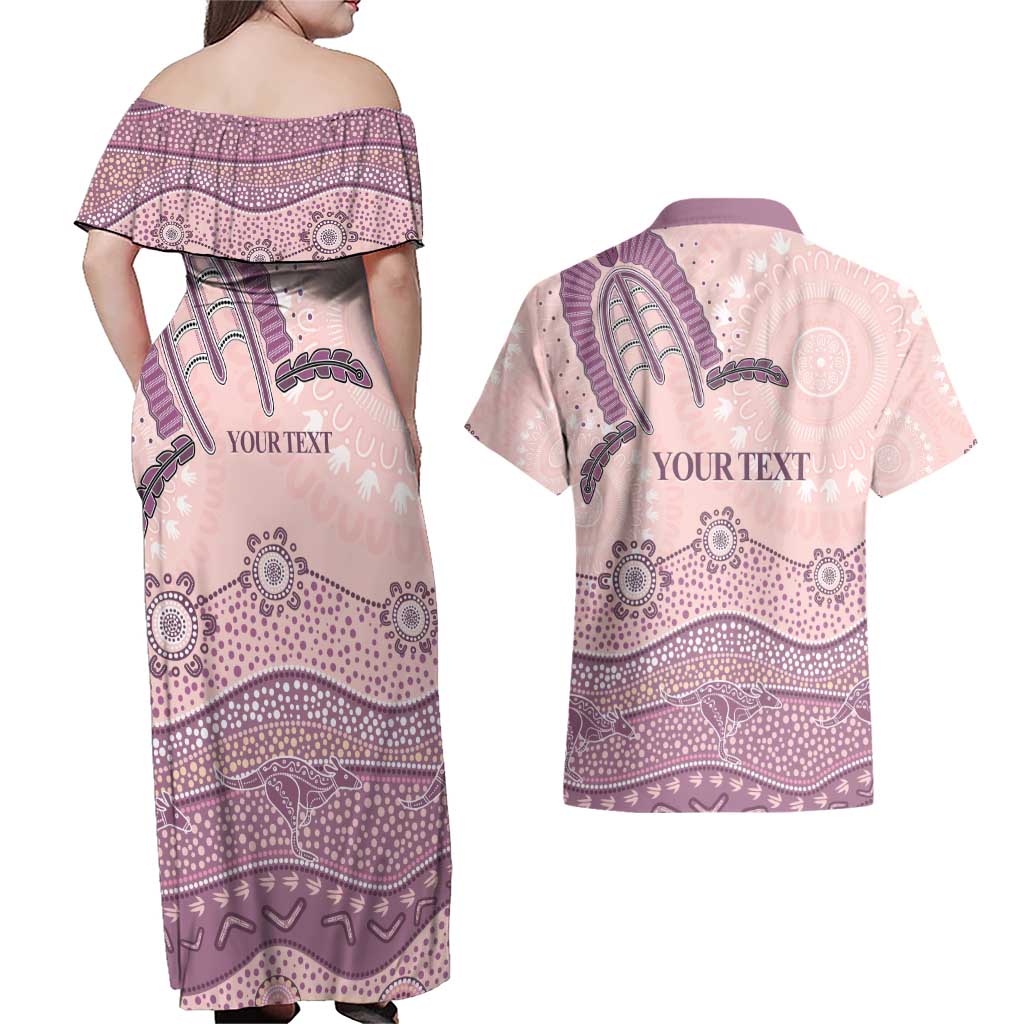 Personalised Australia NAIDOC Week Dhari Aboriginal Art Couples Matching Off Shoulder Maxi Dress and Hawaiian Shirt
