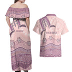Personalised Australia NAIDOC Week Dhari Aboriginal Art Couples Matching Off Shoulder Maxi Dress and Hawaiian Shirt