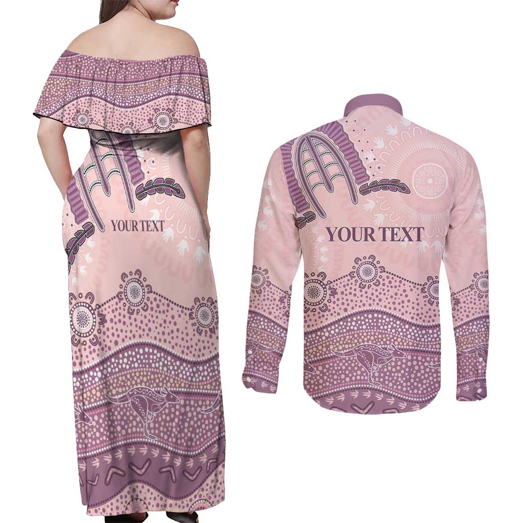 Personalised Australia NAIDOC Week Dhari Aboriginal Art Couples Matching Off Shoulder Maxi Dress and Long Sleeve Button Shirt