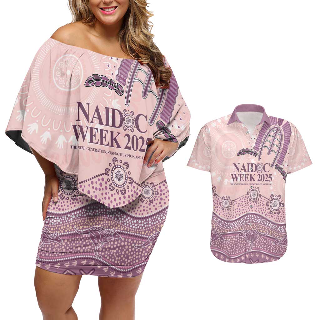 Personalised Australia NAIDOC Week Dhari Aboriginal Art Couples Matching Off Shoulder Short Dress and Hawaiian Shirt