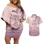 Personalised Australia NAIDOC Week Dhari Aboriginal Art Couples Matching Off Shoulder Short Dress and Hawaiian Shirt