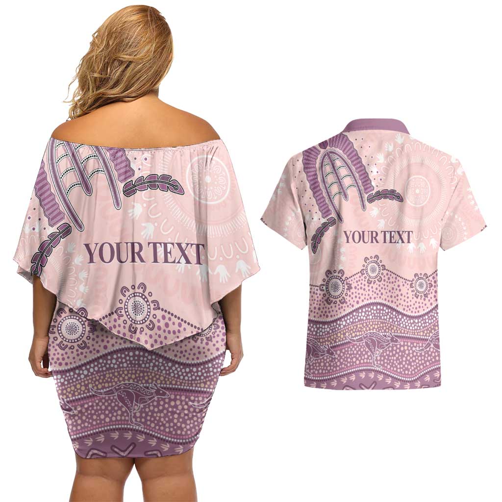 Personalised Australia NAIDOC Week Dhari Aboriginal Art Couples Matching Off Shoulder Short Dress and Hawaiian Shirt