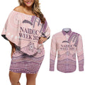 Personalised Australia NAIDOC Week Dhari Aboriginal Art Couples Matching Off Shoulder Short Dress and Long Sleeve Button Shirt