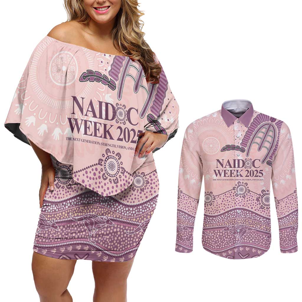 Personalised Australia NAIDOC Week Dhari Aboriginal Art Couples Matching Off Shoulder Short Dress and Long Sleeve Button Shirt