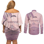 Personalised Australia NAIDOC Week Dhari Aboriginal Art Couples Matching Off Shoulder Short Dress and Long Sleeve Button Shirt