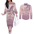 Personalised Australia NAIDOC Week Dhari Aboriginal Art Couples Matching Off The Shoulder Long Sleeve Dress and Long Sleeve Button Shirt