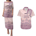 Personalised Australia NAIDOC Week Dhari Aboriginal Art Couples Matching Puletasi and Hawaiian Shirt