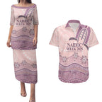 Personalised Australia NAIDOC Week Dhari Aboriginal Art Couples Matching Puletasi and Hawaiian Shirt