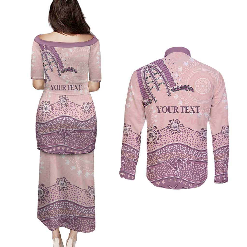 Personalised Australia NAIDOC Week Dhari Aboriginal Art Couples Matching Puletasi and Long Sleeve Button Shirt