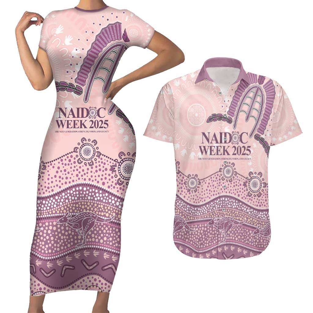 Personalised Australia NAIDOC Week Dhari Aboriginal Art Couples Matching Short Sleeve Bodycon Dress and Hawaiian Shirt