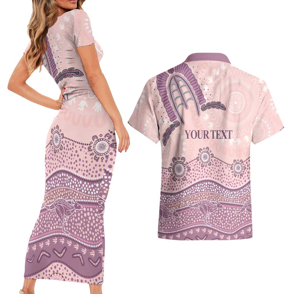 Personalised Australia NAIDOC Week Dhari Aboriginal Art Couples Matching Short Sleeve Bodycon Dress and Hawaiian Shirt