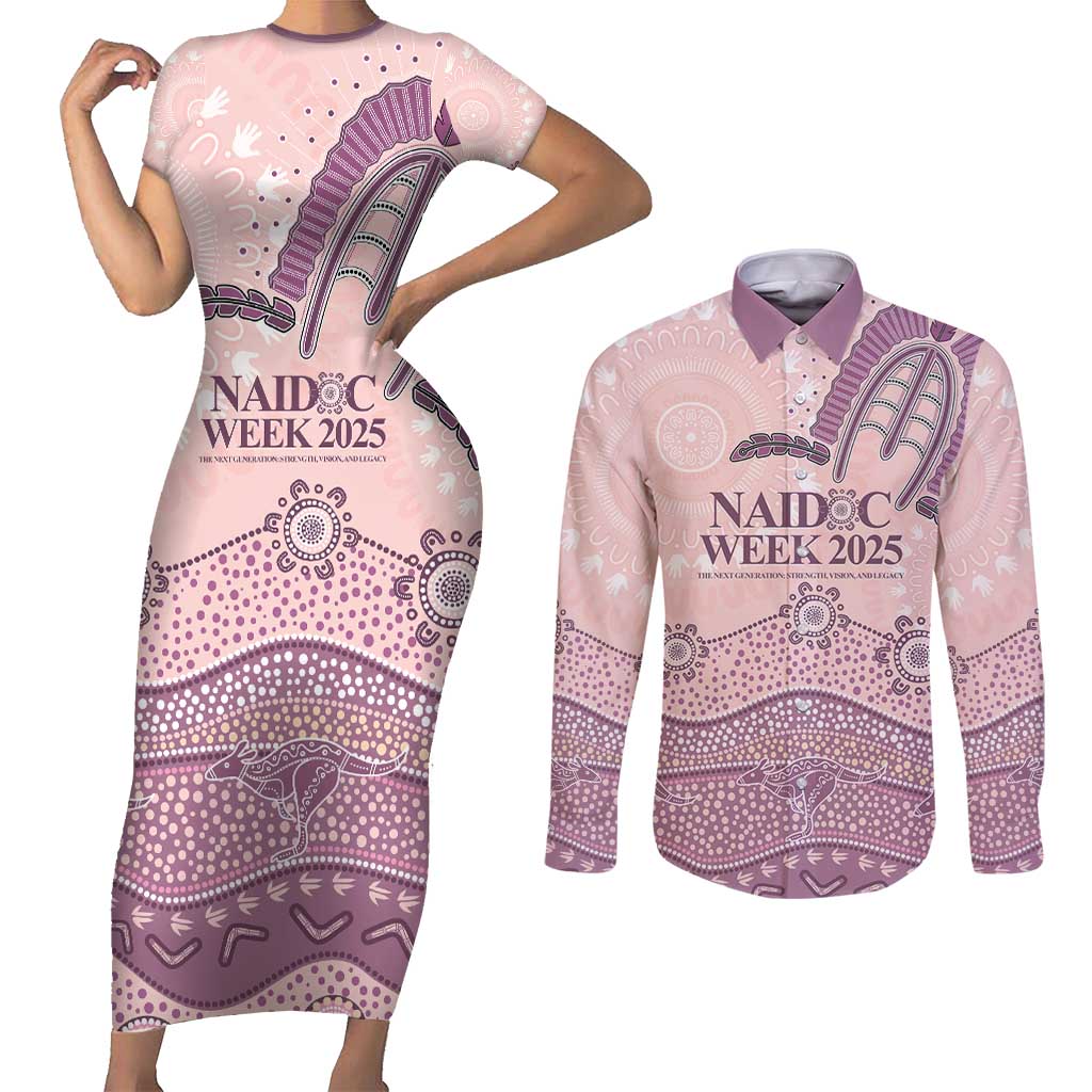Personalised Australia NAIDOC Week Dhari Aboriginal Art Couples Matching Short Sleeve Bodycon Dress and Long Sleeve Button Shirt
