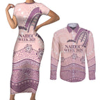 Personalised Australia NAIDOC Week Dhari Aboriginal Art Couples Matching Short Sleeve Bodycon Dress and Long Sleeve Button Shirt