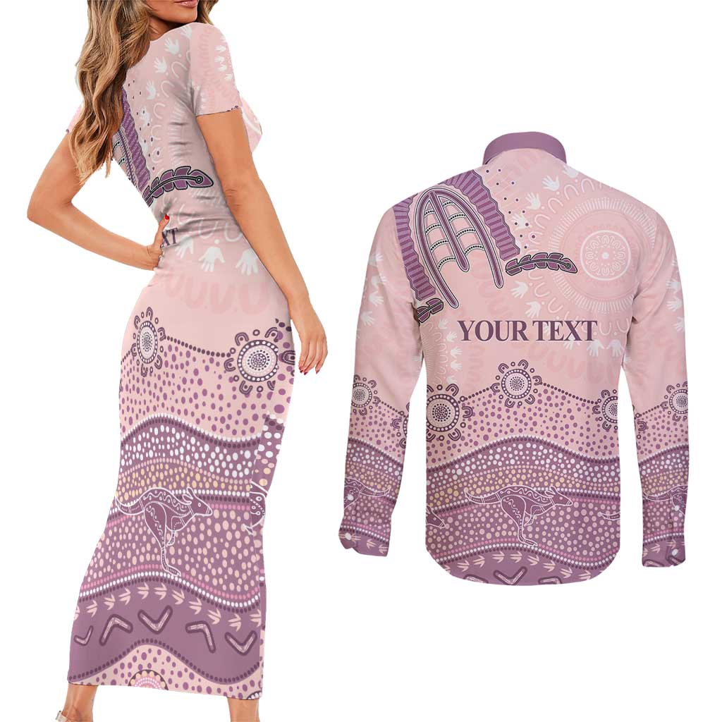 Personalised Australia NAIDOC Week Dhari Aboriginal Art Couples Matching Short Sleeve Bodycon Dress and Long Sleeve Button Shirt