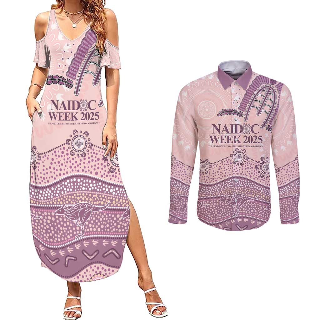 Personalised Australia NAIDOC Week Dhari Aboriginal Art Couples Matching Summer Maxi Dress and Long Sleeve Button Shirt