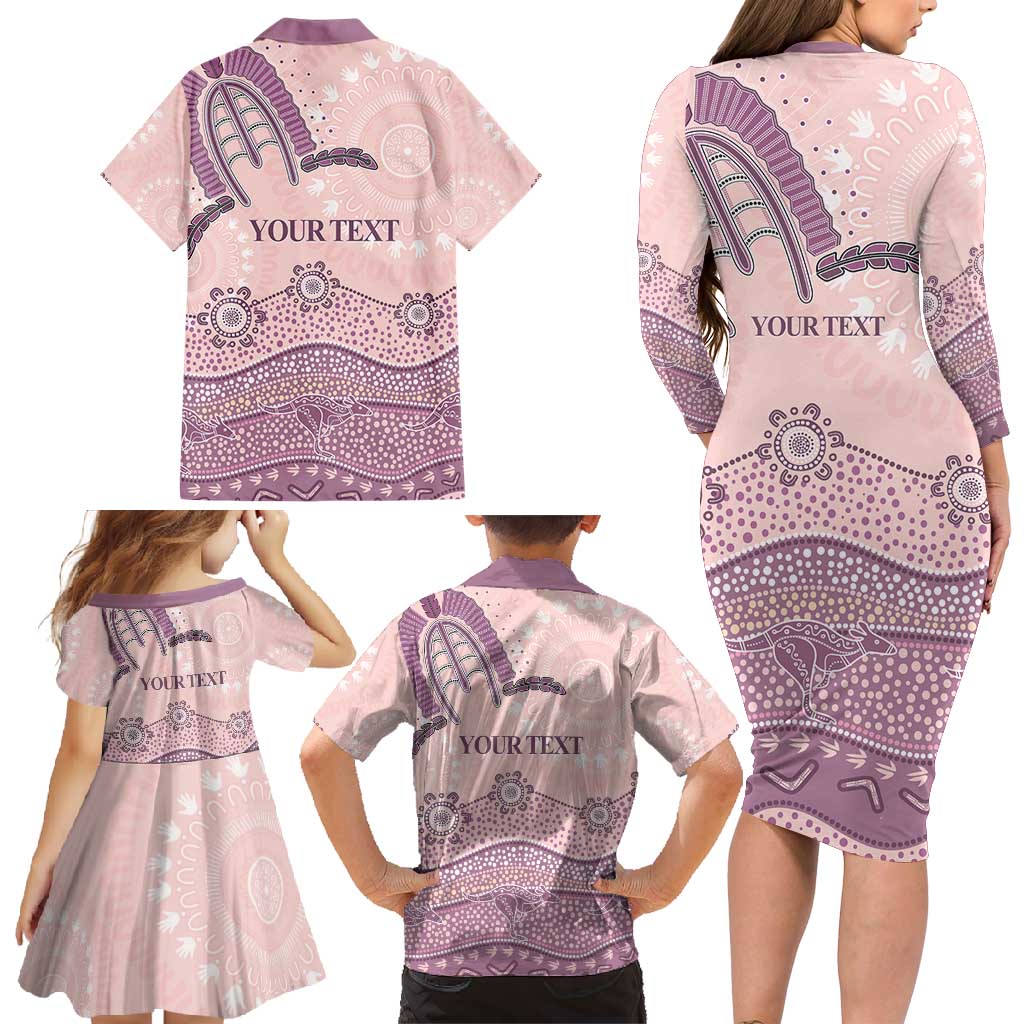 Personalised Australia NAIDOC Week Dhari Aboriginal Art Family Matching Long Sleeve Bodycon Dress and Hawaiian Shirt