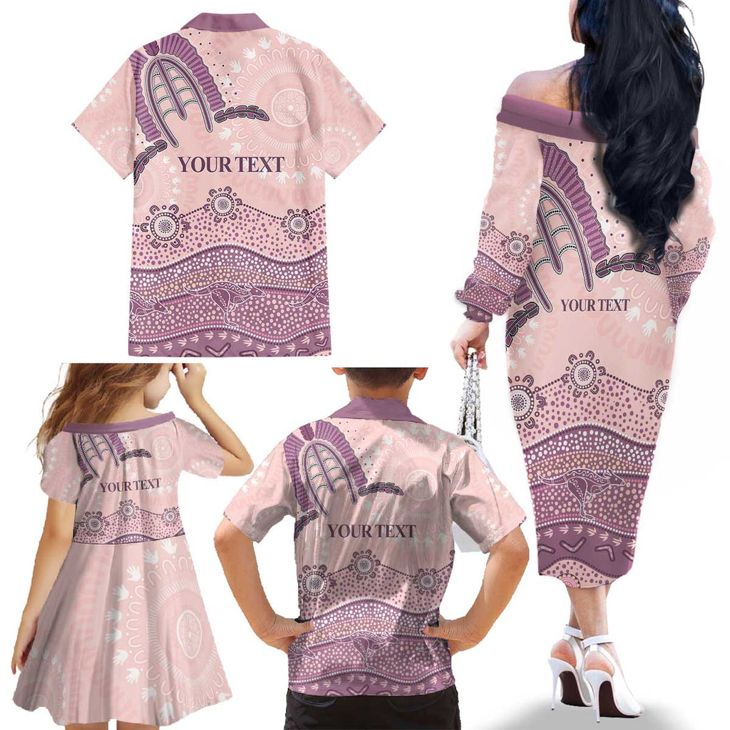 Personalised Australia NAIDOC Week Dhari Aboriginal Art Family Matching Off The Shoulder Long Sleeve Dress and Hawaiian Shirt