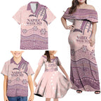 Personalised Australia NAIDOC Week Dhari Aboriginal Art Family Matching Off Shoulder Maxi Dress and Hawaiian Shirt