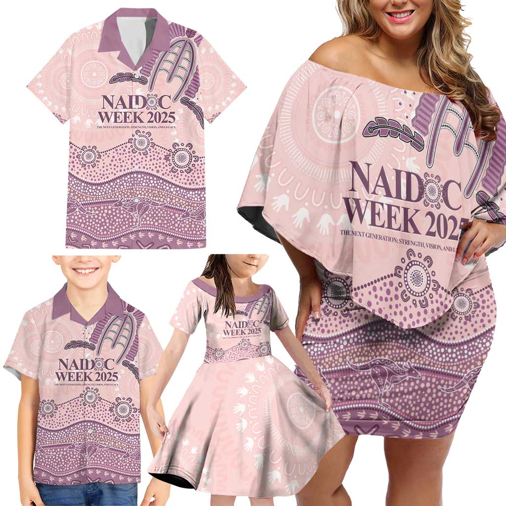 Personalised Australia NAIDOC Week Dhari Aboriginal Art Family Matching Off Shoulder Short Dress and Hawaiian Shirt