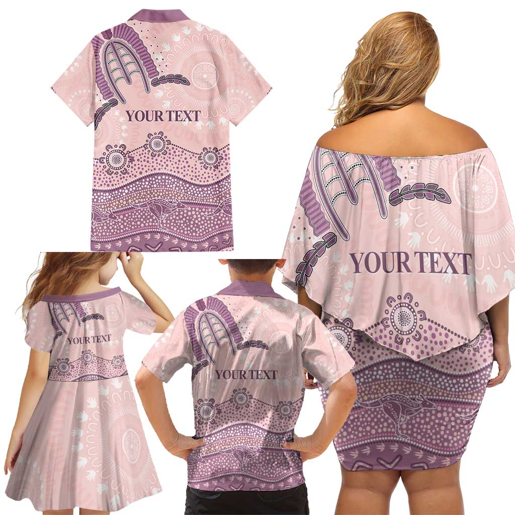 Personalised Australia NAIDOC Week Dhari Aboriginal Art Family Matching Off Shoulder Short Dress and Hawaiian Shirt