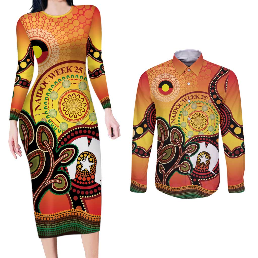 Australia NAIDOC Week Couples Matching Long Sleeve Bodycon Dress and Long Sleeve Button Shirt The Next Generation Strength Vision And Legacy