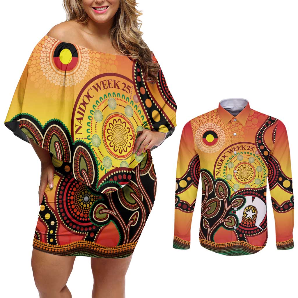 Australia NAIDOC Week Couples Matching Off Shoulder Short Dress and Long Sleeve Button Shirt The Next Generation Strength Vision And Legacy
