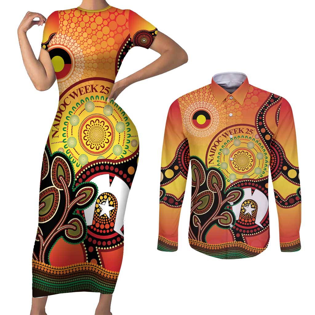 Australia NAIDOC Week Couples Matching Short Sleeve Bodycon Dress and Long Sleeve Button Shirt The Next Generation Strength Vision And Legacy