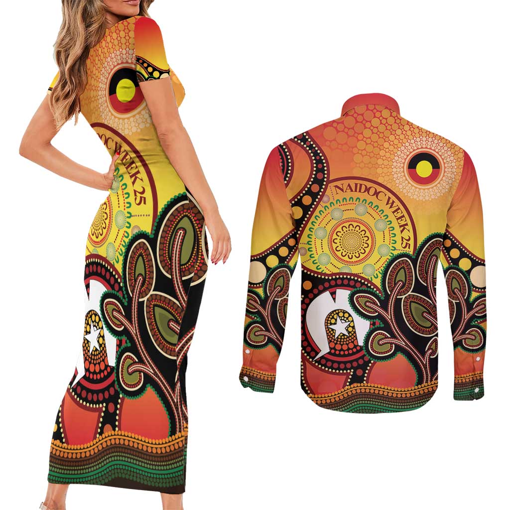 Australia NAIDOC Week Couples Matching Short Sleeve Bodycon Dress and Long Sleeve Button Shirt The Next Generation Strength Vision And Legacy