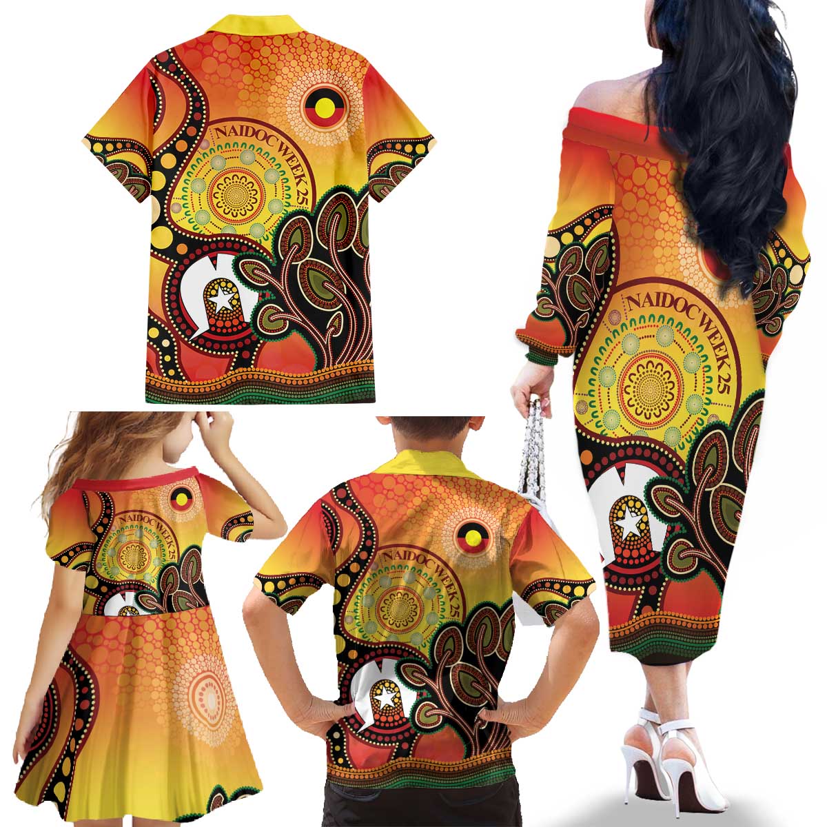 Australia NAIDOC Week Family Matching Off The Shoulder Long Sleeve Dress and Hawaiian Shirt The Next Generation Strength Vision And Legacy