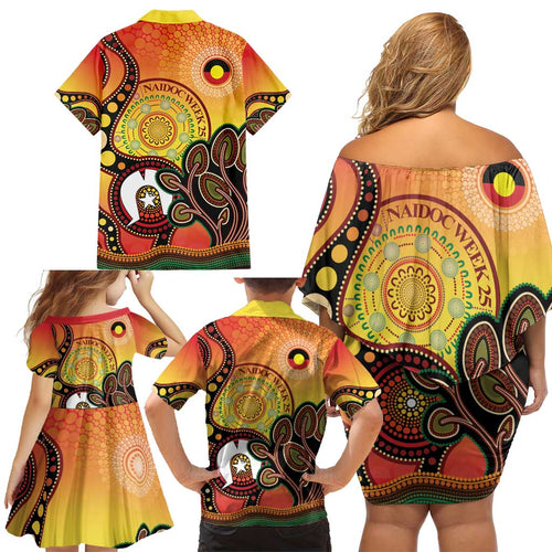 Australia NAIDOC Week Family Matching Off Shoulder Short Dress and Hawaiian Shirt The Next Generation Strength Vision And Legacy