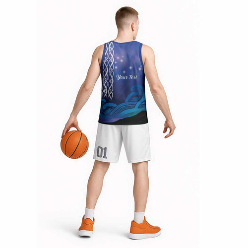 Personalised Matariki New Zealand Basketball Jersey Maori New Year Galaxy Koru Pattern - Aussie Hoodie