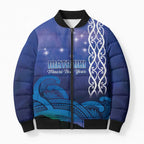 Personalised Matariki New Zealand Bomber Puffer Jacket Maori New Year Galaxy Koru Pattern - Aussie Hoodie