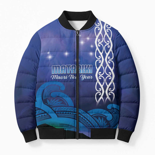Personalised Matariki New Zealand Bomber Puffer Jacket Maori New Year Galaxy Koru Pattern - Aussie Hoodie