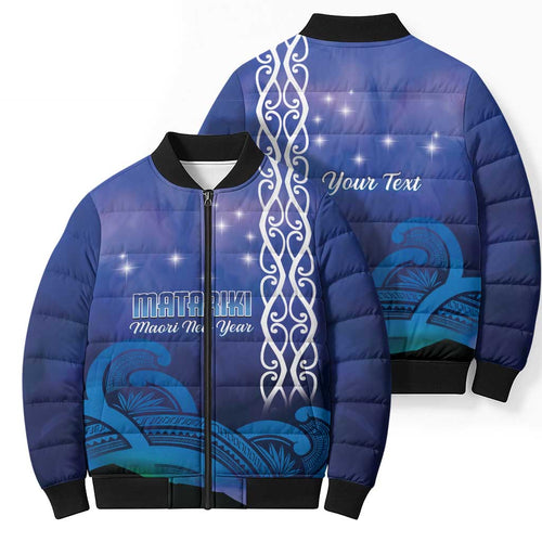 Personalised Matariki New Zealand Bomber Puffer Jacket Maori New Year Galaxy Koru Pattern - Aussie Hoodie