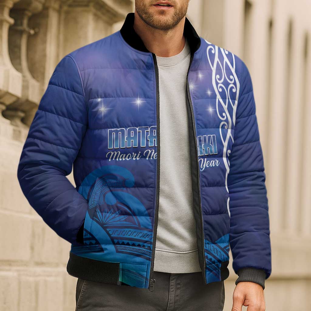 Personalised Matariki New Zealand Bomber Puffer Jacket Maori New Year Galaxy Koru Pattern - Aussie Hoodie