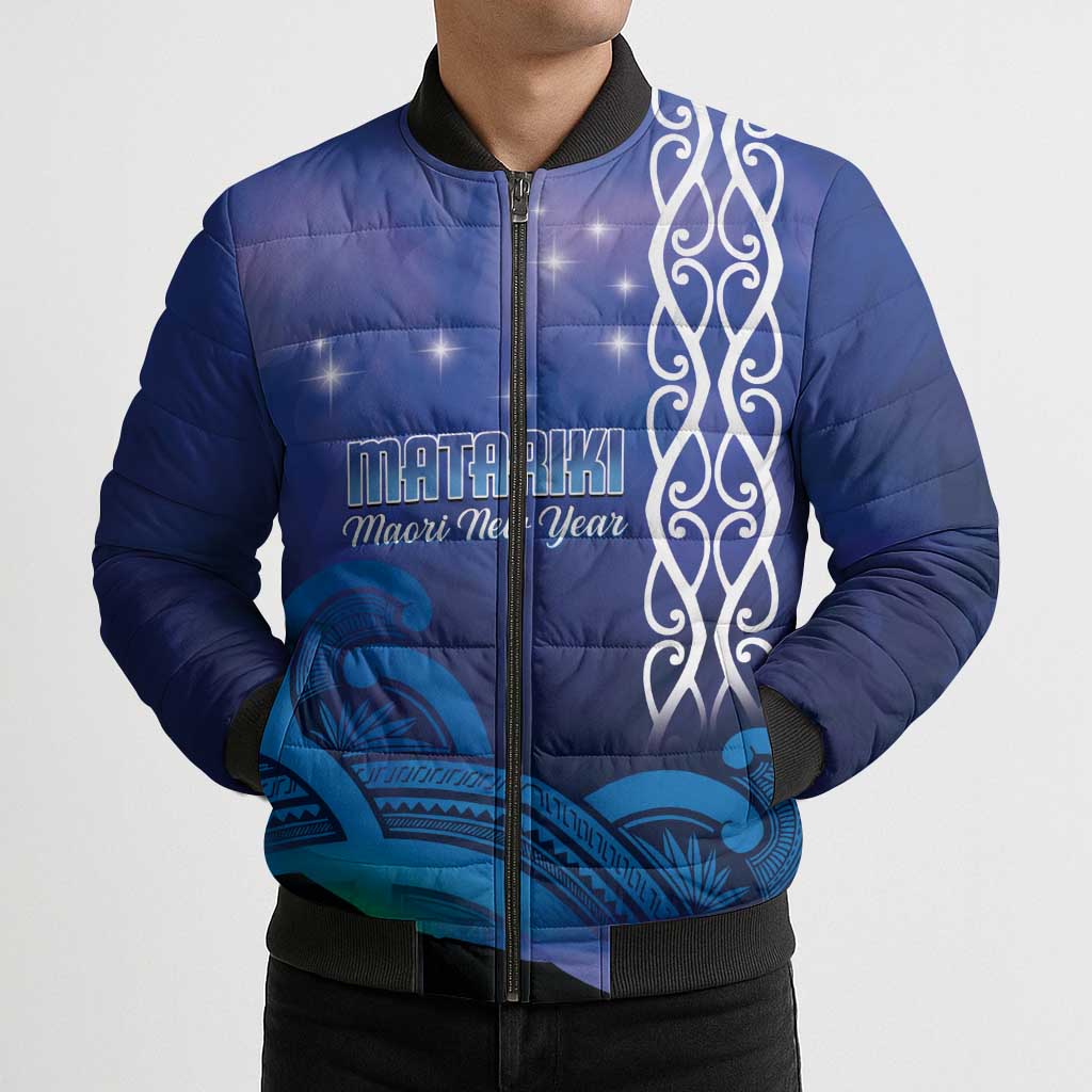 Personalised Matariki New Zealand Bomber Puffer Jacket Maori New Year Galaxy Koru Pattern - Aussie Hoodie
