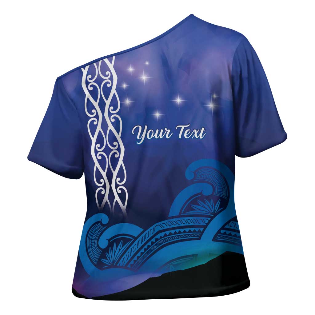 Personalised Matariki New Zealand Cross Shoulder Shirt Maori New Year Galaxy Koru Pattern - Aussie Hoodie