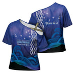 Personalised Matariki New Zealand Cross Shoulder Shirt Maori New Year Galaxy Koru Pattern - Aussie Hoodie