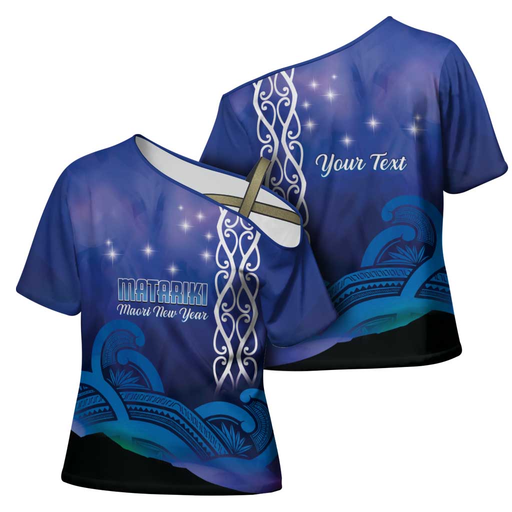 Personalised Matariki New Zealand Cross Shoulder Shirt Maori New Year Galaxy Koru Pattern - Aussie Hoodie