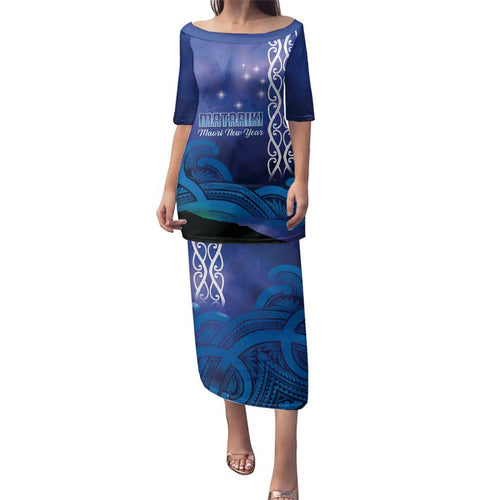 Personalised Matariki New Zealand Family Matching Puletasi and Hawaiian Shirt Maori New Year Galaxy Koru Pattern