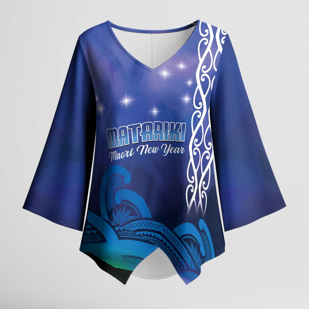 Personalised Matariki New Zealand Kimono Sleeve Blouse Maori New Year Galaxy Koru Pattern - Aussie Hoodie