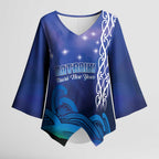 Personalised Matariki New Zealand Kimono Sleeve Blouse Maori New Year Galaxy Koru Pattern - Aussie Hoodie