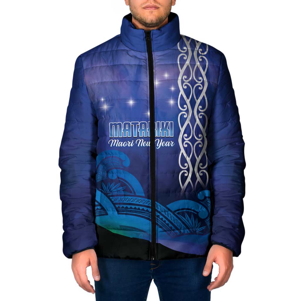 Personalised Matariki New Zealand Padded Jacket Maori New Year Galaxy Koru Pattern - Aussie Hoodie