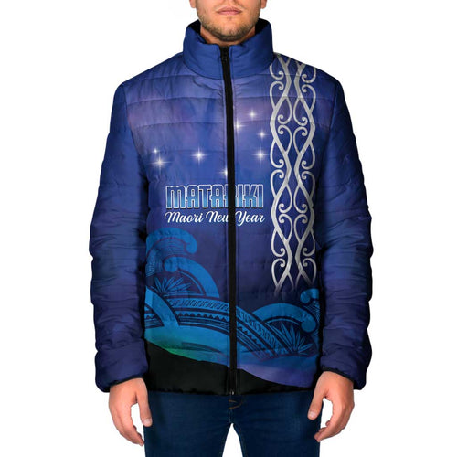 Personalised Matariki New Zealand Padded Jacket Maori New Year Galaxy Koru Pattern - Aussie Hoodie