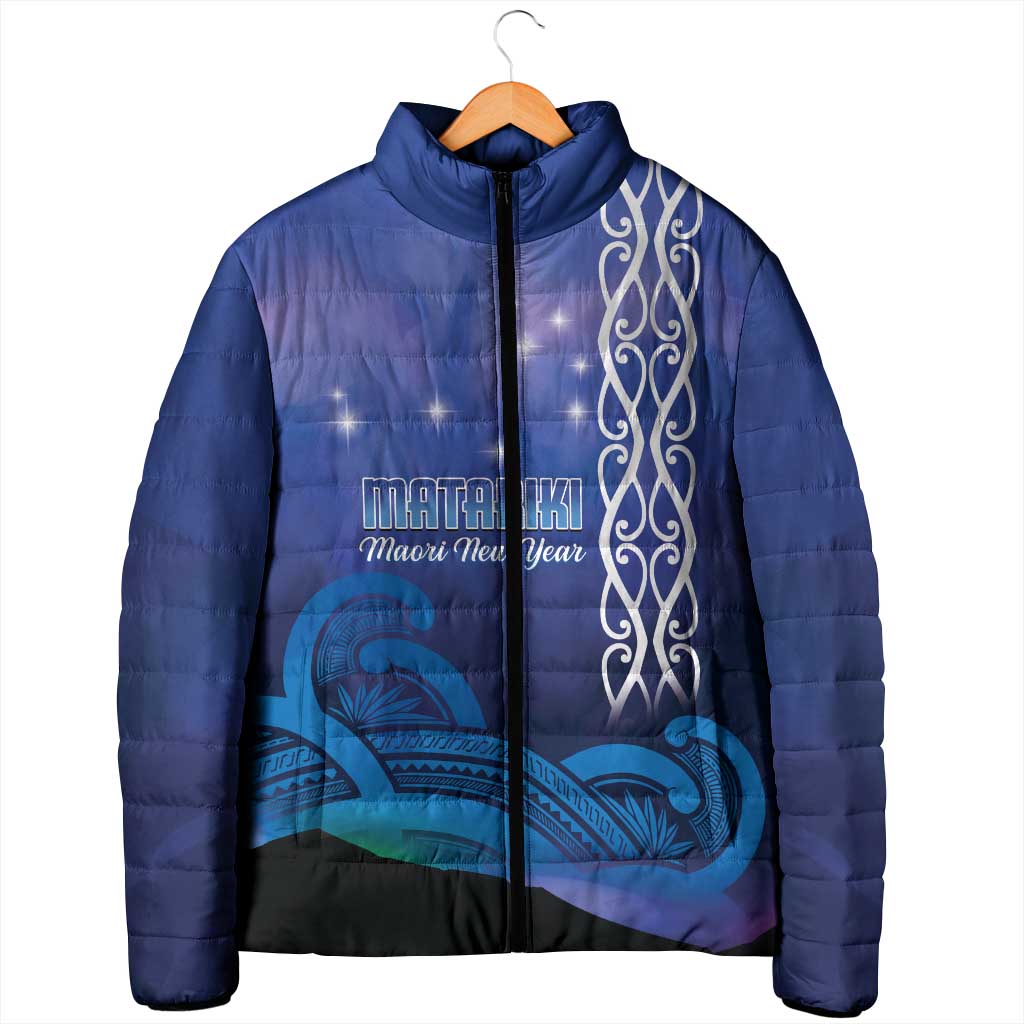 Personalised Matariki New Zealand Padded Jacket Maori New Year Galaxy Koru Pattern - Aussie Hoodie